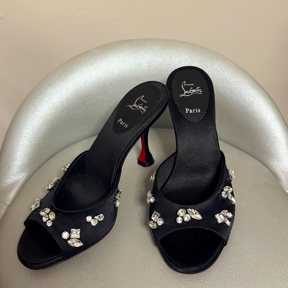 Christian Louboutin Degraqueen Crystal-embellished Satin Slip-on Sandals 36.5